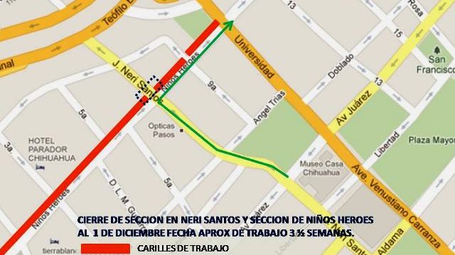 Cerrarán mañana calle Neri Santos entre Niños Héroes y Canal