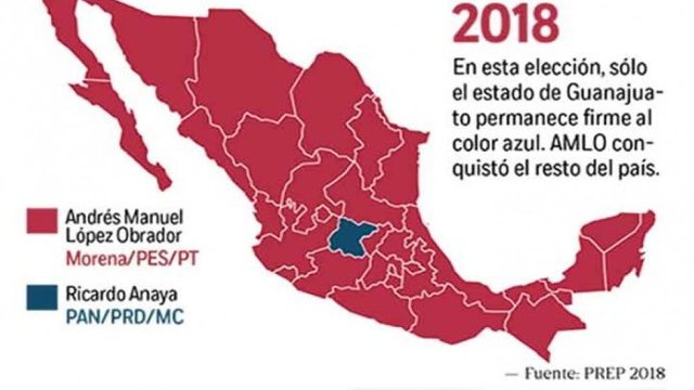 ... Y el país se tiñó de guinda oscuro: sólo Guanajuato es azul