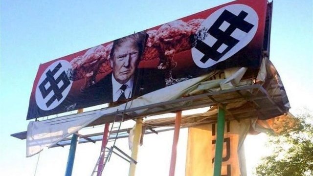 Artista muestra al presidente Trump envuelto en símbolos nazis