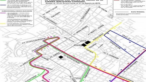 Anuncia Municipio desvío de rutas del transporte por trabajos en el Centro