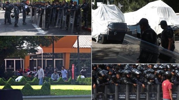 ’Blindan’ con tanquetas y policías sede de evaluación en Morelia