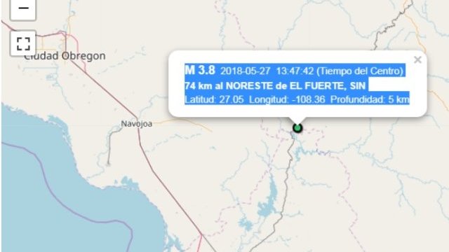 Pegó otro sismo en Urique, el No. 26 de los del triángulo de la presa Huites.