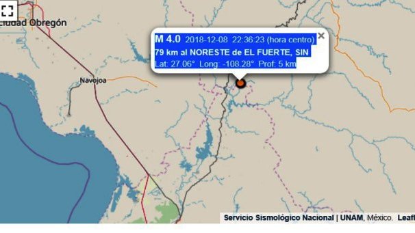 Ocurrió un sismo de 4 grados, en Urique, Chihuahua