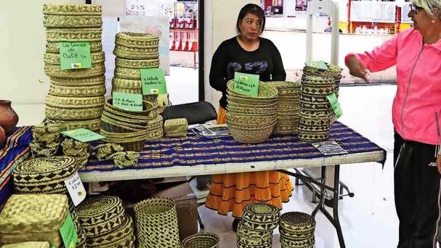 Ofrecen artesanos rarámuris palmilla transformada en arte