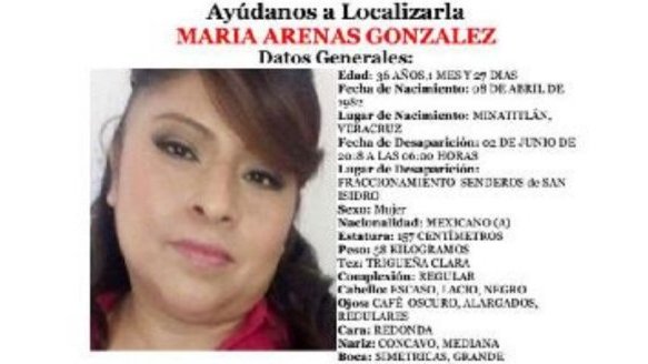 Realizan pesquisas para localizar a María Arenas González