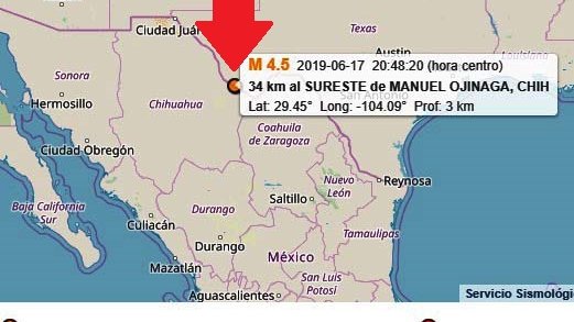 Pegó un sismo a 34 kilómetros de Ojinaga, Chihuahua