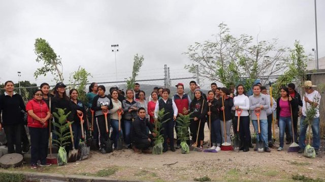 Mejoran estudiantes áreas verdes del BTIS de Tepexi