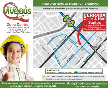 Tramo de vialidad cerrada por obras: Calle Josué Neri Santos