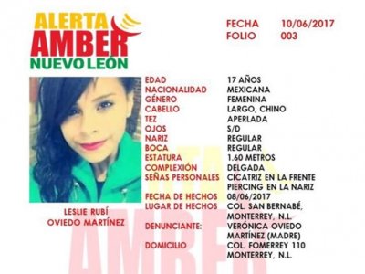 Emiten Alerta Ámber por jovencita de 17 años, plagiada en Nuevo León