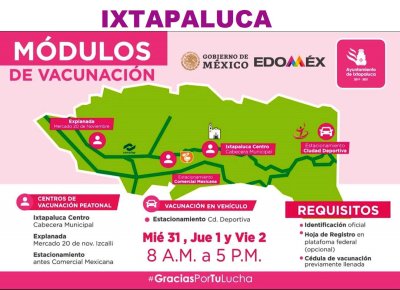 Vacunación contra Covid en Ixtapaluca será en los próximos tres días